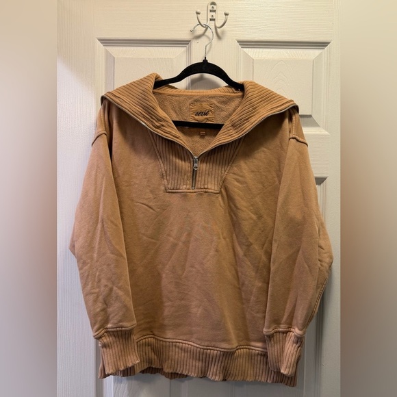 aerie Sweaters - aerie Zip-Neck Sweater in Camel